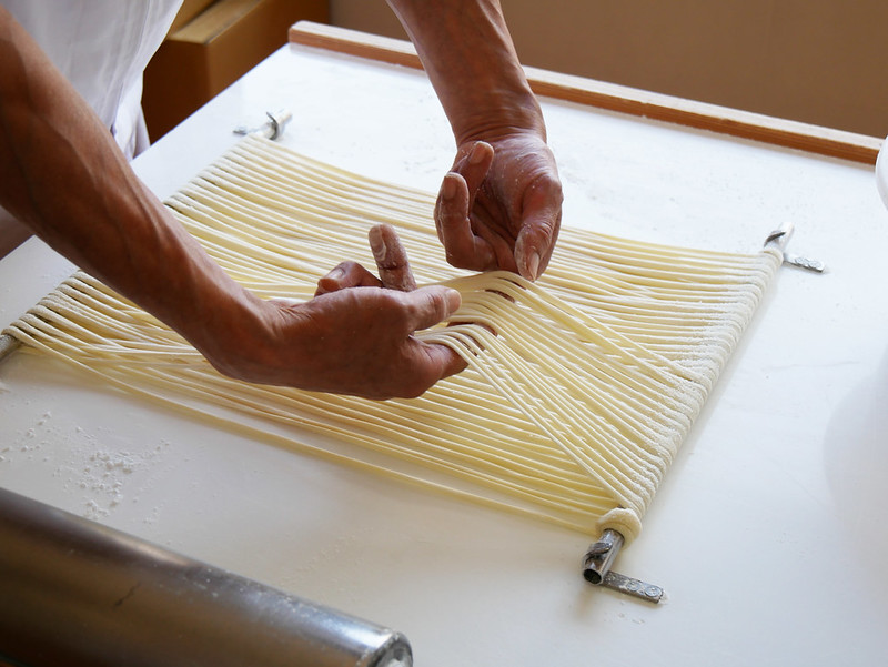 Raw udon noodles