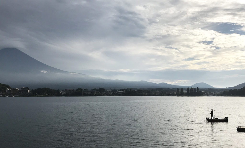 Mt. Fuji viewed from the shore of Lake Kawaguchiko.