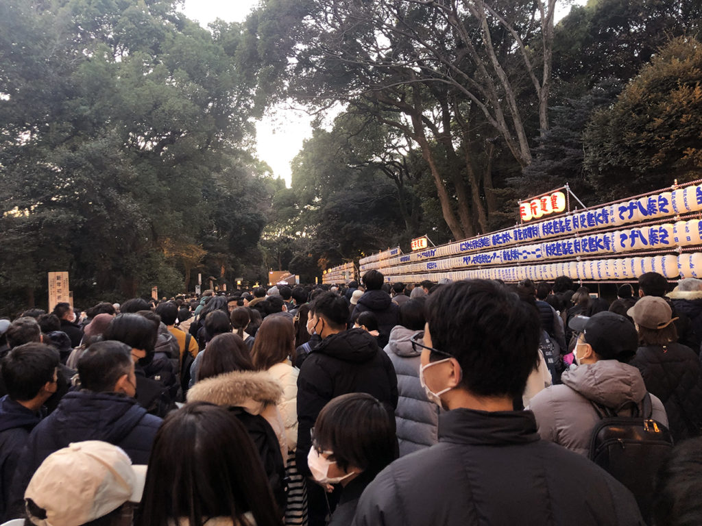 Waiting to get to the shrine, the many people
