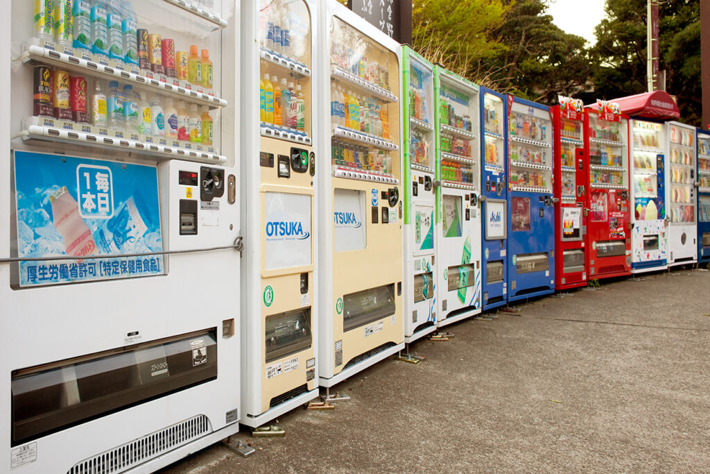 Kamakura, Tokyo, Japan, Asia - A row of Vending Machines in a rural area outside Tokyo.