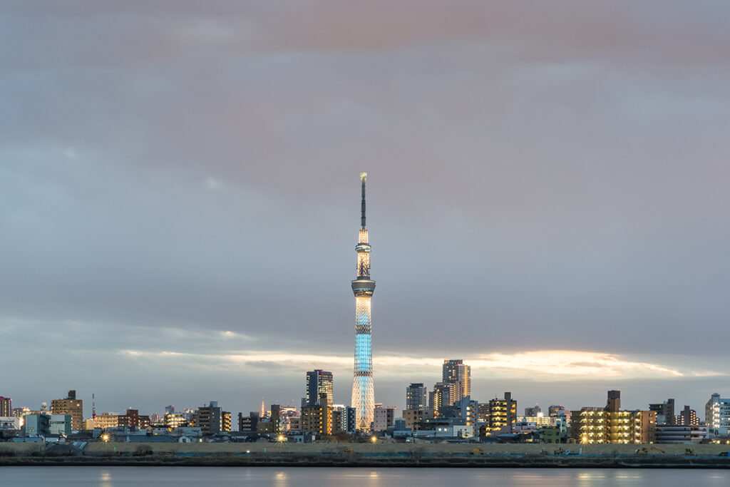 Tokyo city view and river with Tokyo landmark Tokyo Skytree